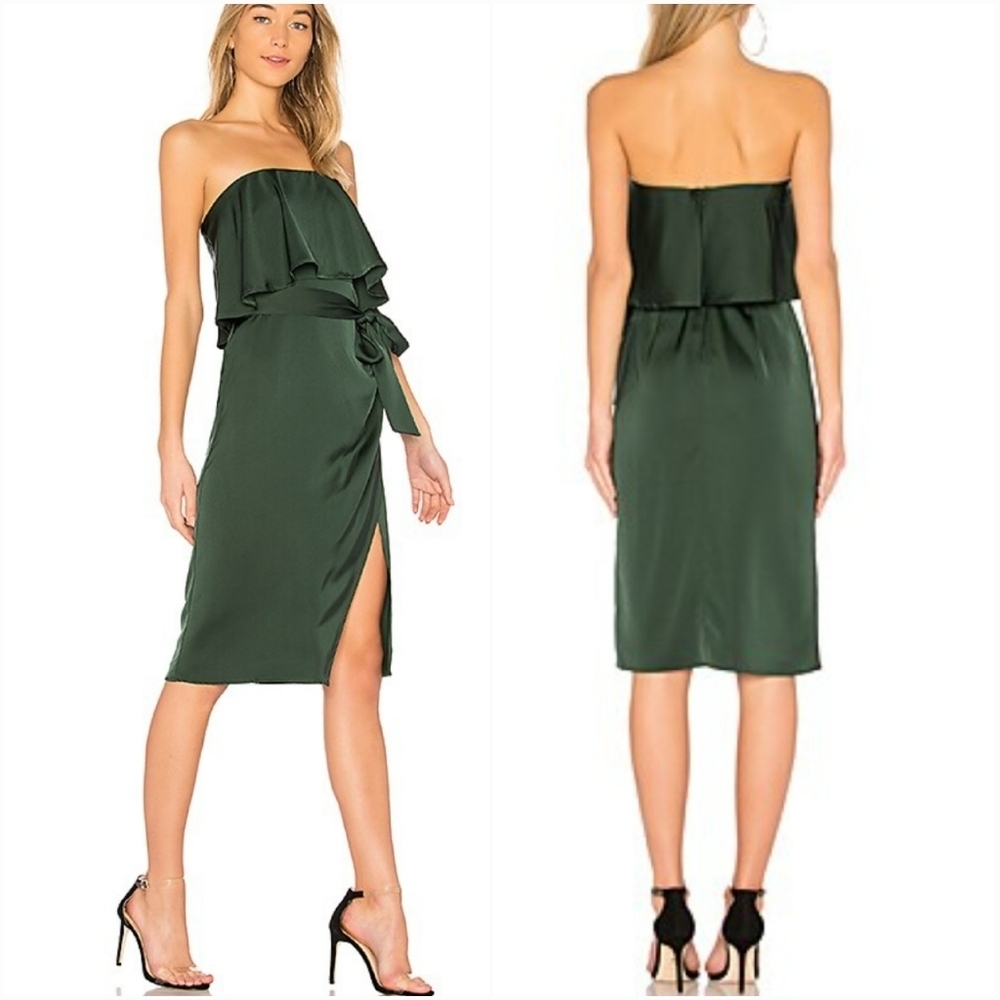 Lovers and Friends Violet Midi Dress in Emerald Faux Wrap Strapless Sexy Dress S